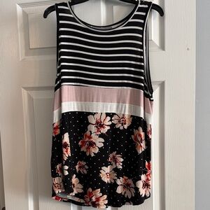 Maurices Black and White Striped Floral Tank Top